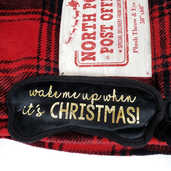 Buffalo Plaid Plush Throw & Christmas Sleep Mask - Picture 3 of 7